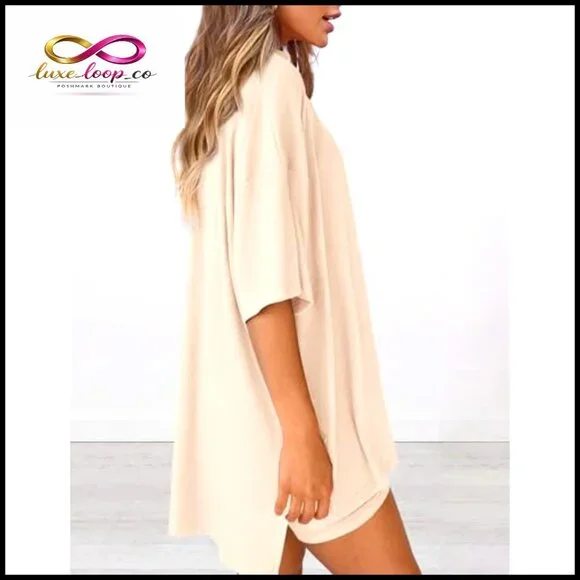 Oversized Short Sleeve Top with High Waisted Biker Shorts Set, Size X-Large